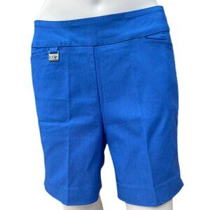 Lulu-B Ladies Blue Pull On Bangladine 10" Inseam Bermuda Shorts with Side Slit